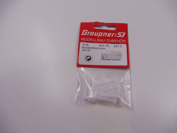 Graupner Kunststoffschraube Nylon, Schlitz ,M4x25 ,VE 10 Stück #227.2