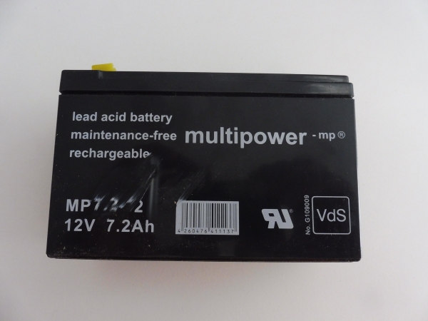 WMS RC SHOP - Multipower Lead Battery MP7.2-12B Pb 12V / 7.2Ah #MP7.2-12B